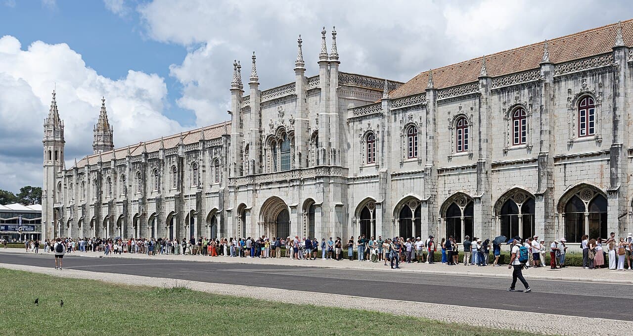 The ornate carved cloister arcades of Jerónimos Monastery