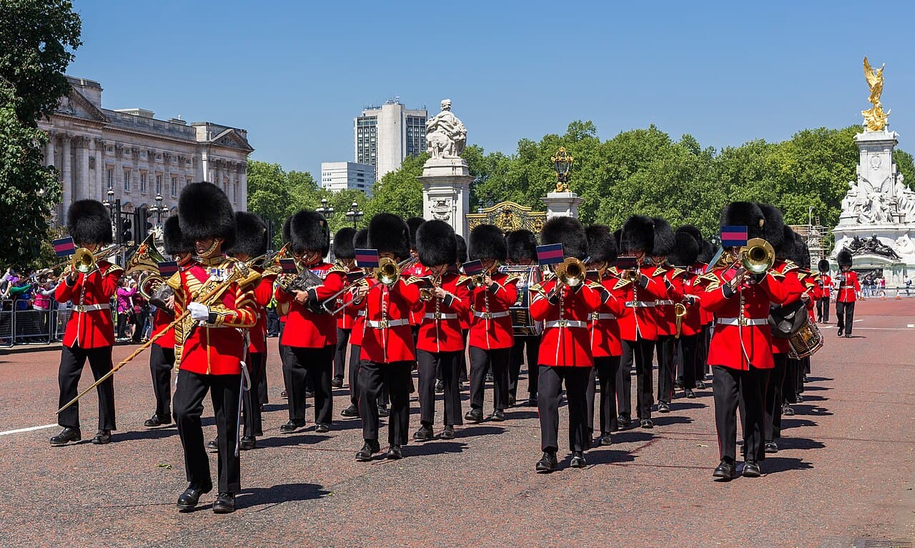 Buckingham Palace behind its gates