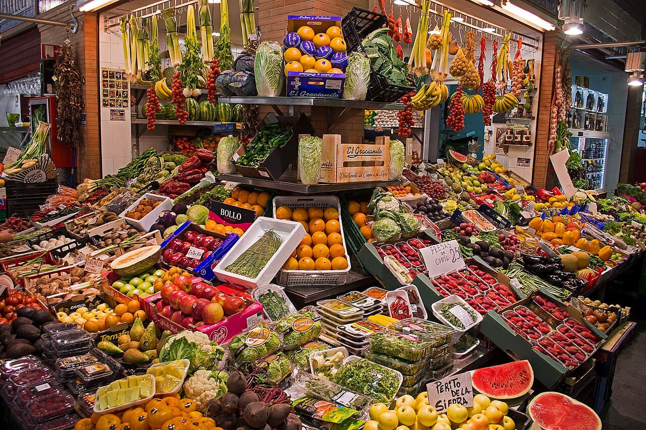 Food stalls inside the Mercado de Triana, Seville