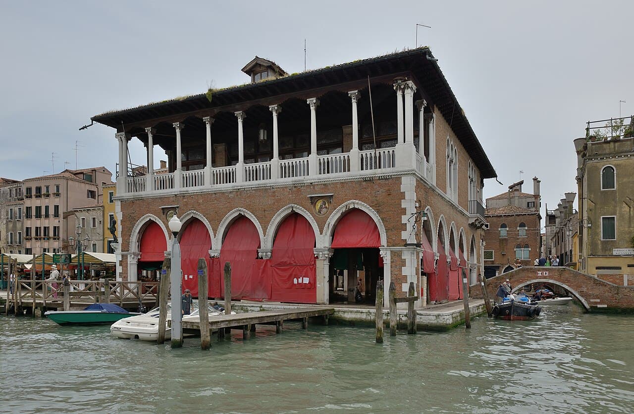 Produce stalls at the Rialto Market, Venice